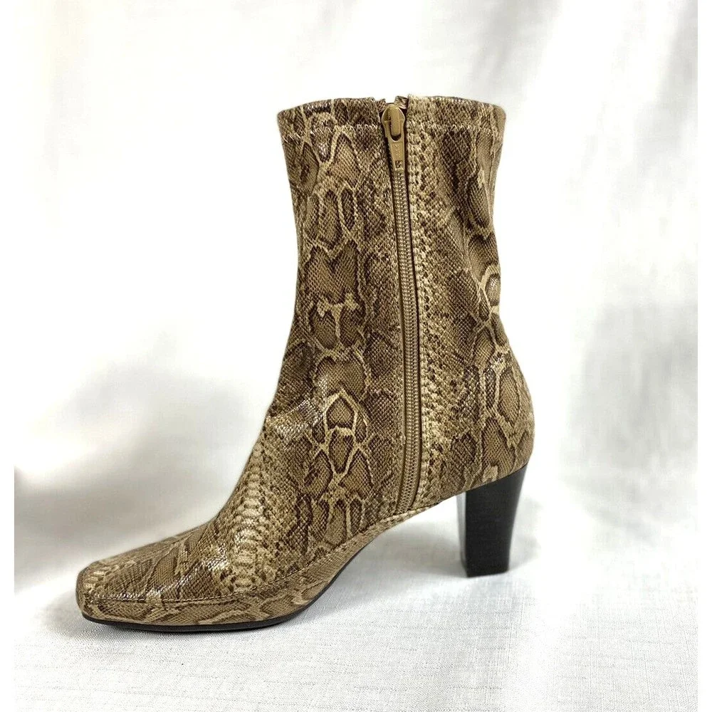Aerosoles Blue Gene Stretch Mid-Calf Boot Women's Size 6.5M Brown Snake Pattern - Picture 6 of 15